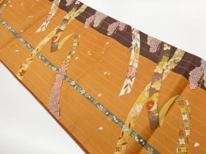 松に鬘帯・鹿の子・草花模様織出し全通袋帯